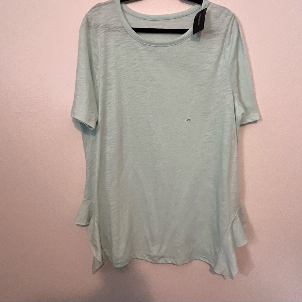 NWT Lane Bryant The Tee Shop Green Top Short Sleeve Ruffle Bottom 14/16